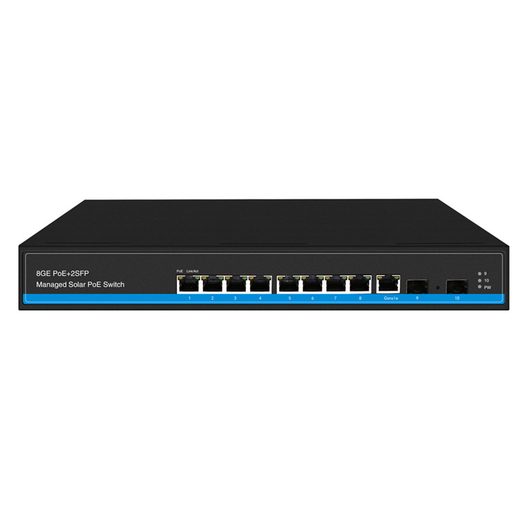 Managed 8 ports 1000Mbps Solar PoE switch for 24V and 48V with 2 SFP Ports