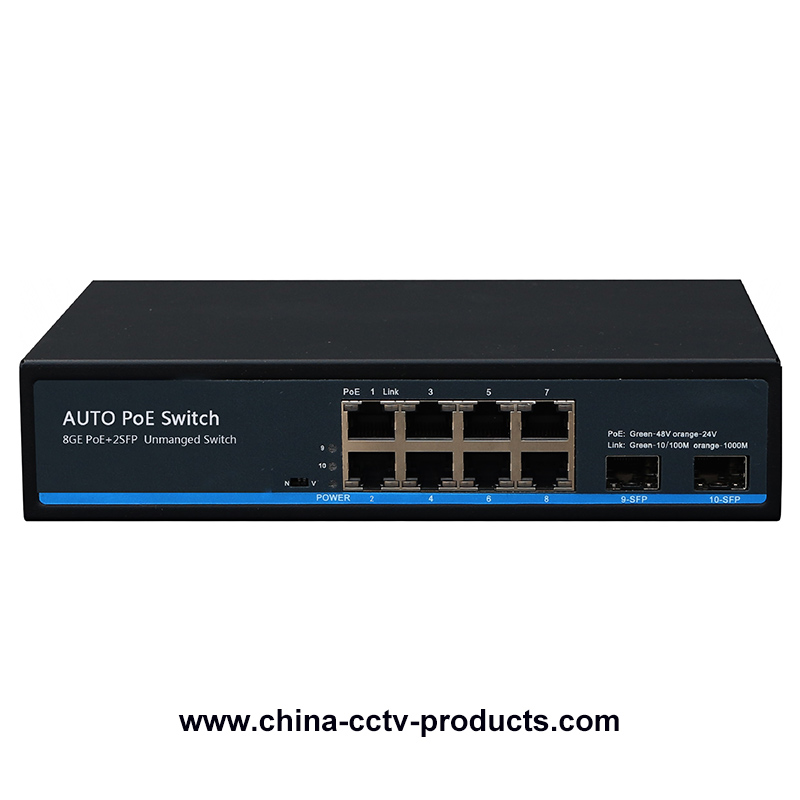 1000Mbps Automatic Identification POE Switch for 24V and 48V with 2 SFP Ports (POE0802SFPB-3A)