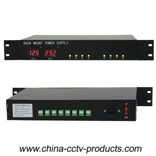 8 Channel 25 Amp 1.5U Rack Mount 12V DC Led Display Security Power Supply (12VDC25A8P-1.5U)