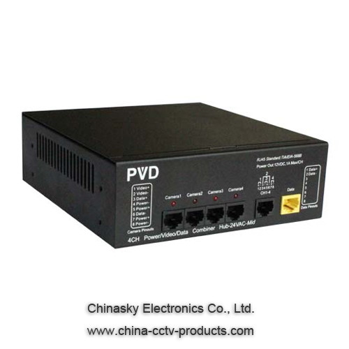 4CH Power/Video/Data Combiner Hub-24VAC-Mid PVD504M