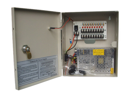 12VDC 5Amp 9 Channel Boxed CCTV Power Supply with Lock and LED on Door 12VDC5A9PE