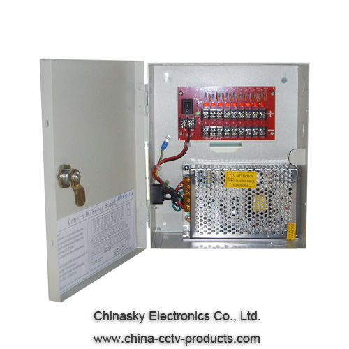 12VDC 10Amp 9 Channel CCTV Power Supply with Lock,  PTC Power Supply, 12VDC10A9PL