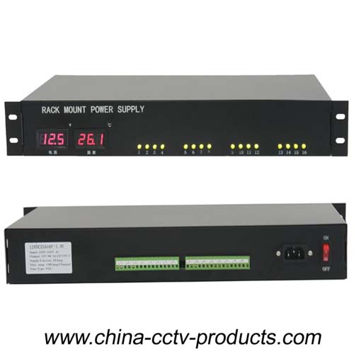 16 Channels LED Display CCTV Rack Mount Power Supply (12VDC5A16P-1.5U)